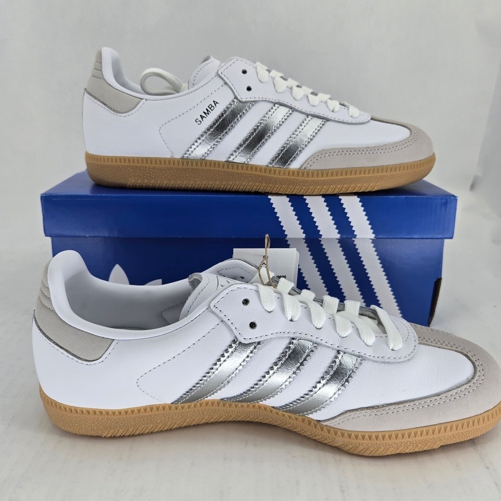 Adidas Samba OG W White Silver Metallic Grey One JI2725 Women's Size 7 NEW - Picture 3 of 12